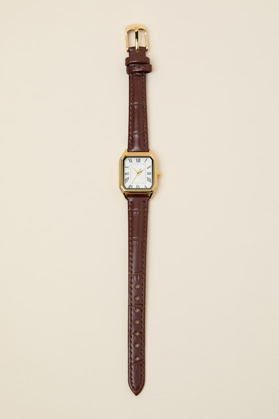 Ayanna Brown Croc-Embossed Slim Square Watch