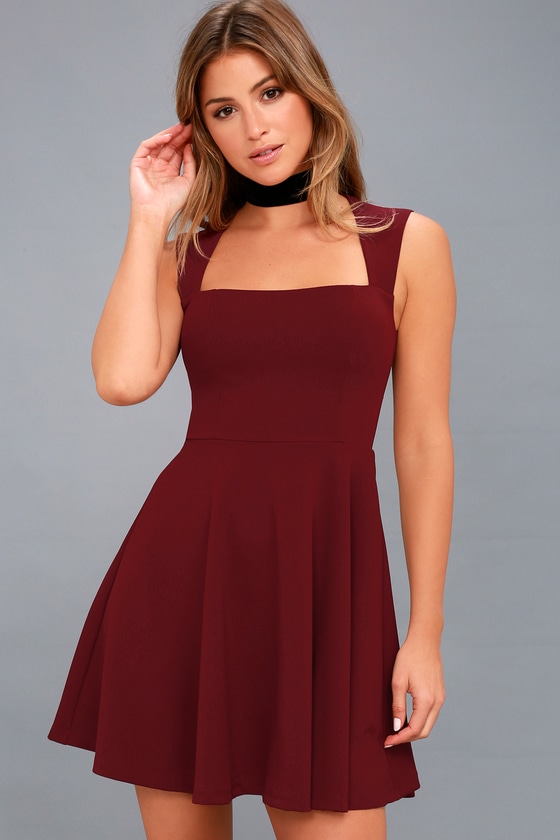 Cute Burgundy Dress - Homecoming Dress - Skater Dress - Lulus