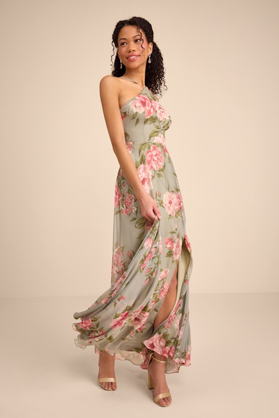 Romantic Marvel Sage Floral Print Halter Neck Maxi Dress - thumbnail 5