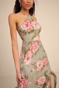 Romantic Marvel Sage Floral Print Halter Neck Maxi Dress 3