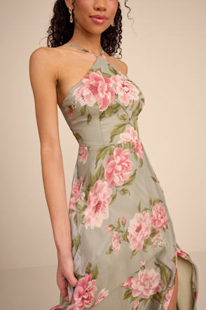 Sage Floral Bridesmaid Dress - Halter Dress - Floral Maxi Dress - Lulus Sage Floral Bridesmaid Dress - Halter Dress - Floral Maxi Dress - Lulus