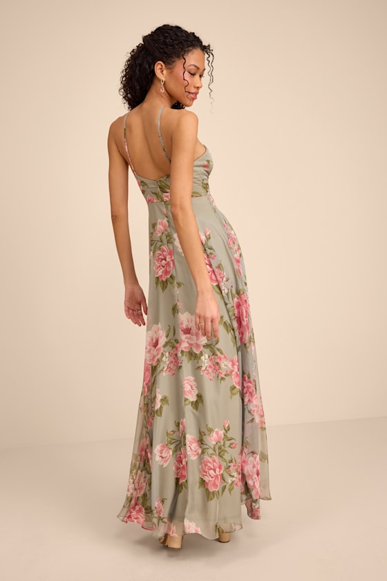 Romantic Marvel Sage Floral Print Halter Neck Maxi Dress - thumbnail 3