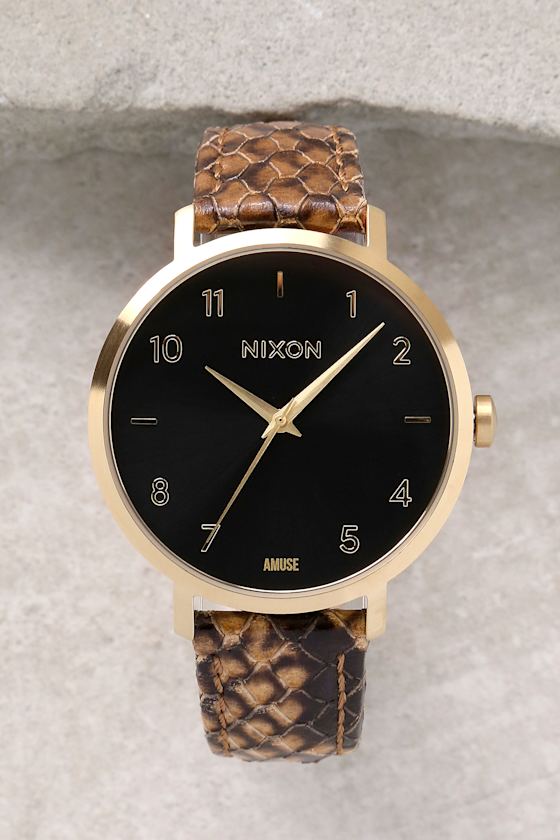 Nixon X Amuse Society - Gold and Rust Snake-Embossed Watch - Lulus