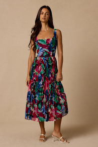 Malanda Fuchsia Multi Floral Pleated Midi Dress 2