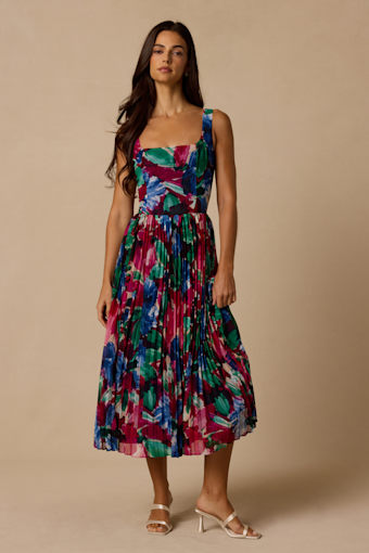 Malanda Fuchsia Multi Floral Pleated Midi Dress 2