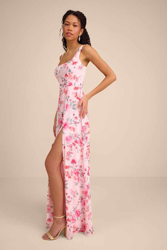 Light Pink Floral Dress - Square Neck Maxi Dress - Floral Dress - Image 4