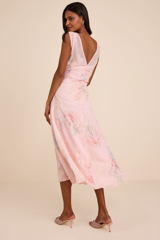 Jilly Blush Floral Embroidered Ruched Midi Dress - thumbnail 3