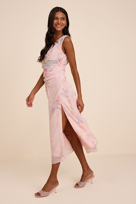 Jilly Blush Floral Embroidered Ruched Midi Dress - thumbnail 4