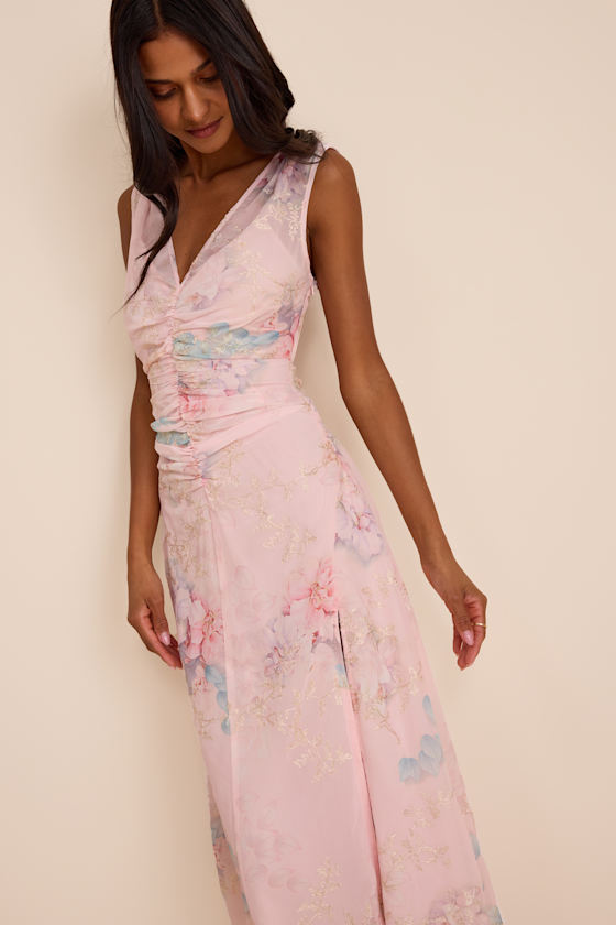 Jilly Blush Floral Embroidered Ruched Midi Dress - thumbnail 5
