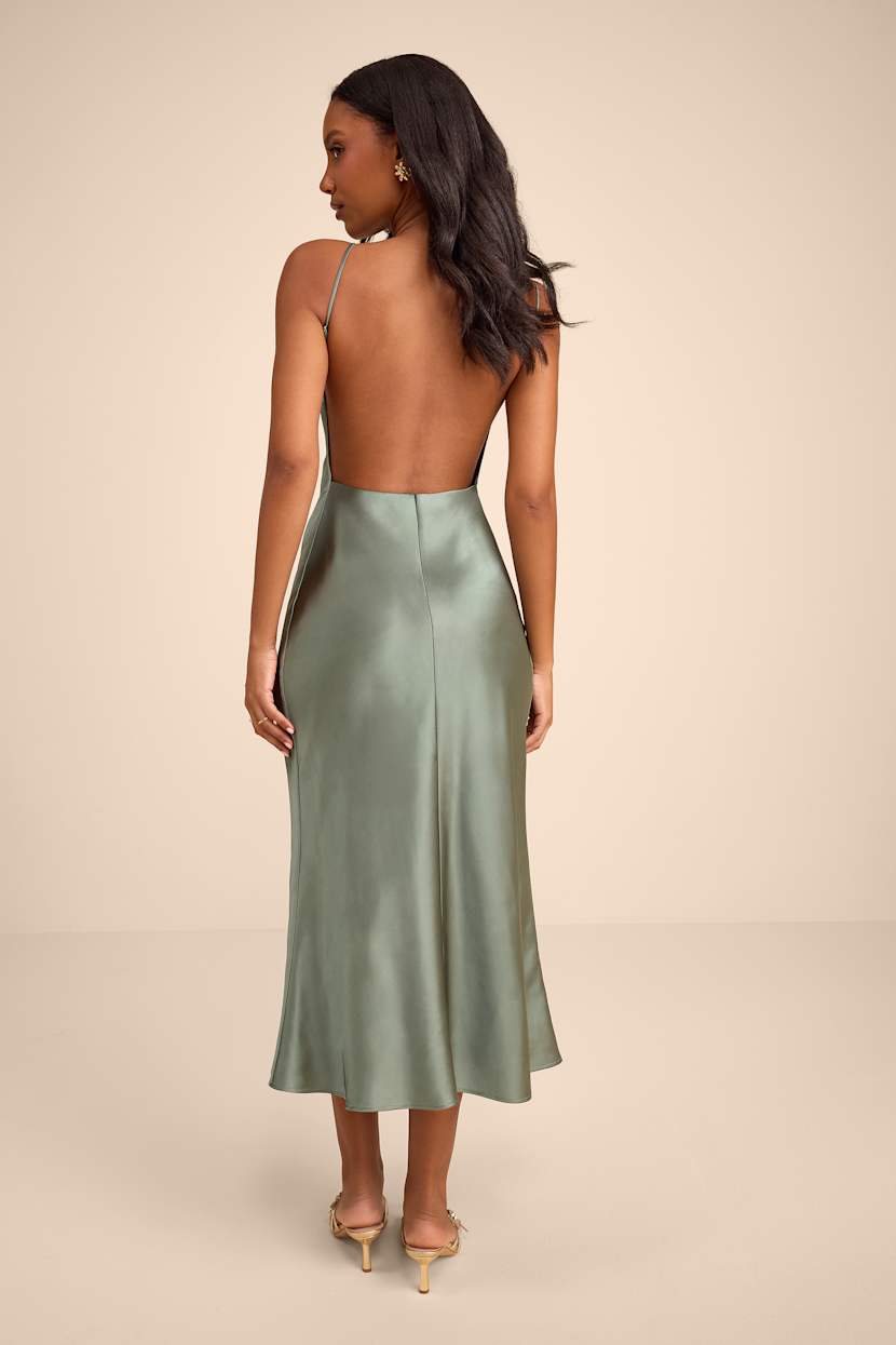 backless sage dress Lulus | Green Val Satin Midi | Womens | Large (Available in XXS, XS, S, M, XL) Wedding dresses Size:17 cf-size-us18 Open Back Lace Wedding this dress transitions seamlessly
