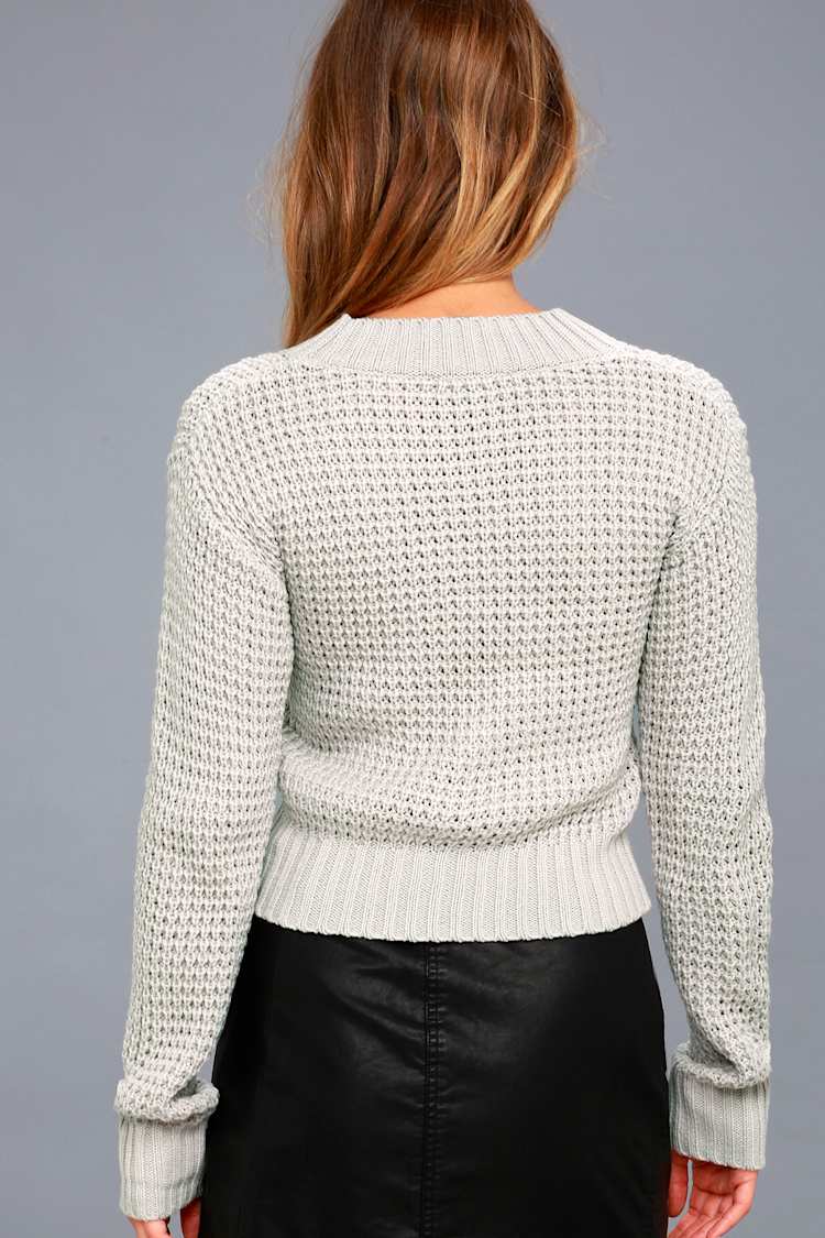 Campfire Cozy Light Grey Cropped Sweater