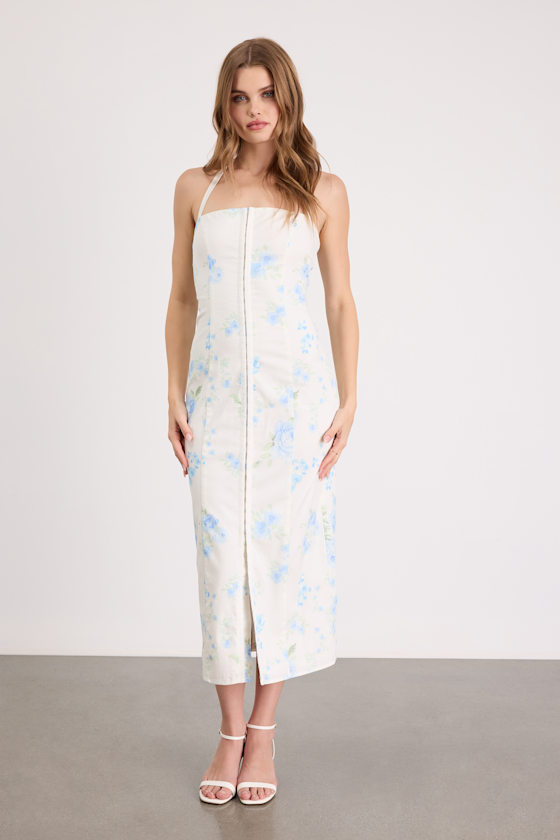 IBD33380L: WHITE GROUND/BLUE FLORAL 1