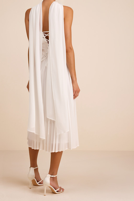 White Jacquard Midi Dress - Sash Scarf Dress - Scarf Dress Set - Lulus