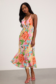 Layne Pink Multi Floral Backless Midi Dress 2