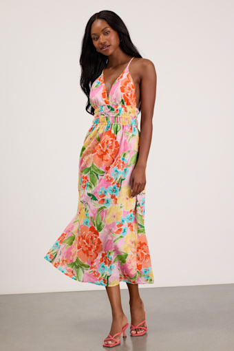 Layne Pink Multi Floral Backless Midi Dress 2