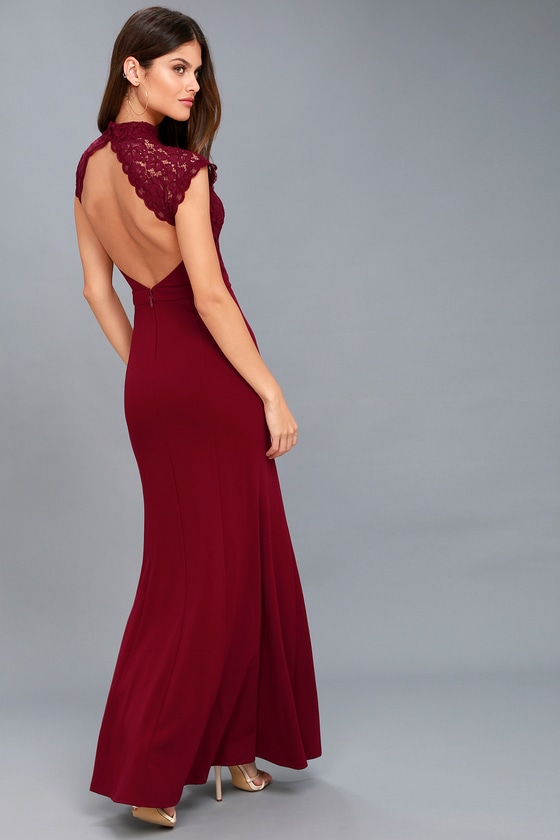 Lovely Burgundy Dress - Lace Dress - Backless Maxi Dress - Lulus