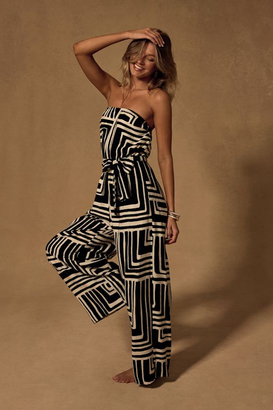 Lanora Black Abstract Print Wide-Leg Jumpsuit - thumbnail 4