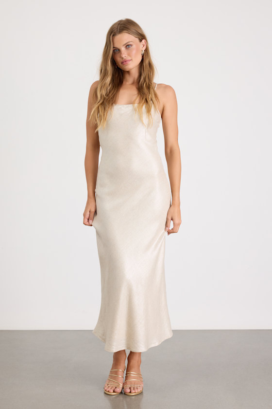 Frana Beige Tie-Back Slip Midi Dress 1