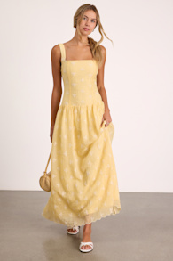 Starletta Yellow Embroidered Drop Waist Maxi Dress 2