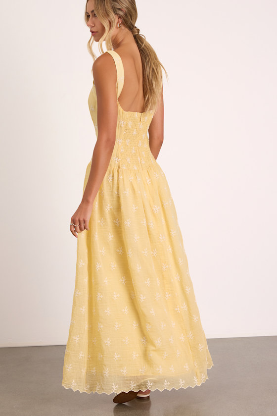 Starletta Yellow Embroidered Drop Waist Maxi Dress 4