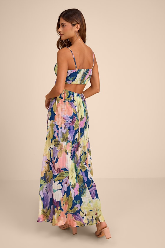 Holloway Dark Blue Multi Floral Pleated Maxi Dress - thumbnail 3