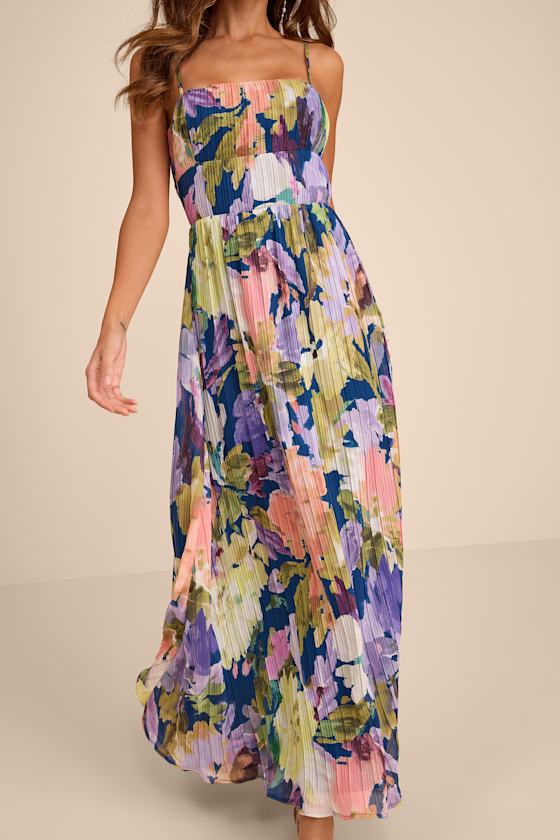 Holloway Dark Blue Multi Floral Pleated Maxi Dress - thumbnail 5