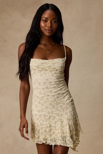 Kenia Cream Lace Asymmetrical Mini Dress 2