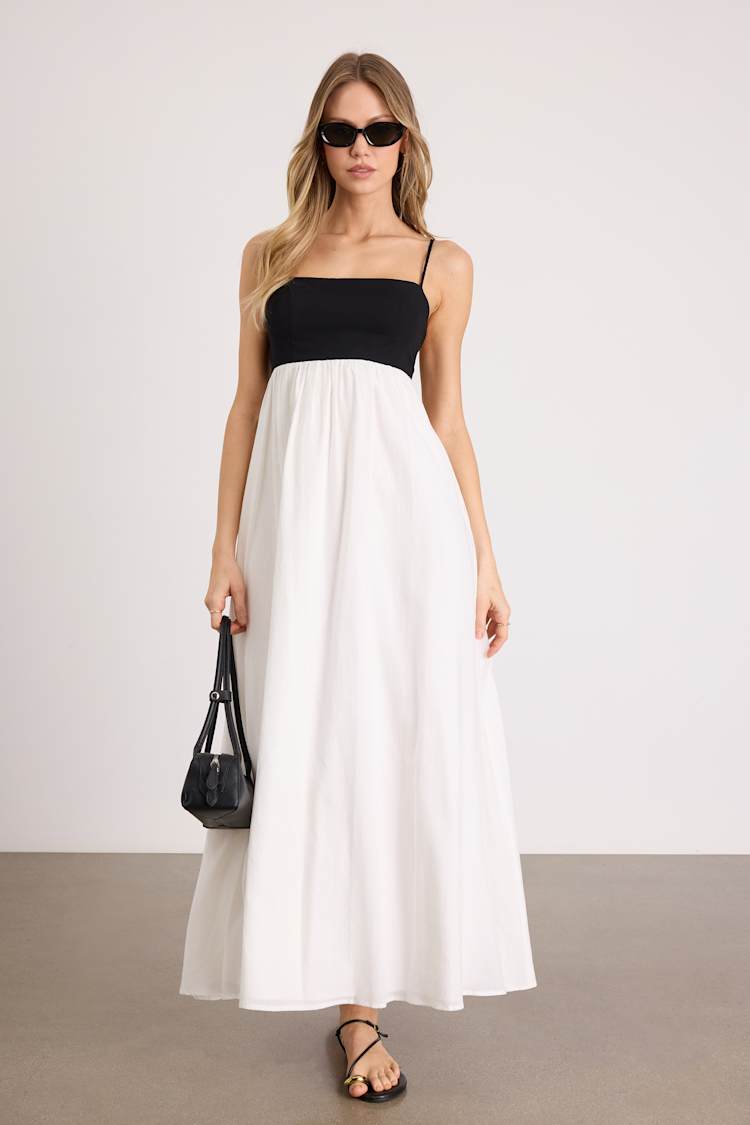 sachin and babi light blue dress Black & White Maxi Dress - Cotton Maxi Dress - Empire Waist Dress