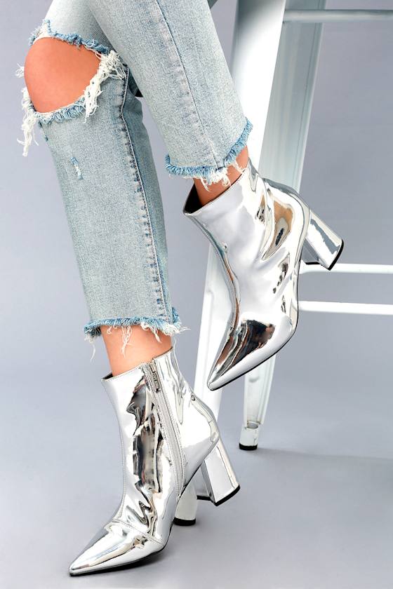 Nebula Silver Patent Ankle Booties 2
