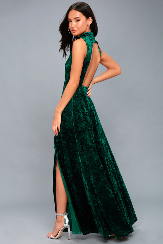 green velvet backless dress