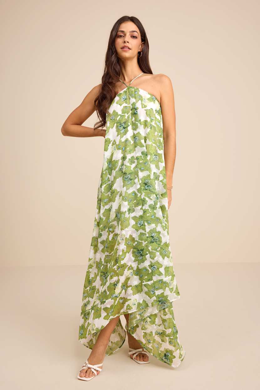 lulus green dress Olive Satin One-Shoulder Maxi | Womens | Large (Available in XL) | 100% Polyester | with a green floral print Forest Green Sequin Lace-Up Maxi