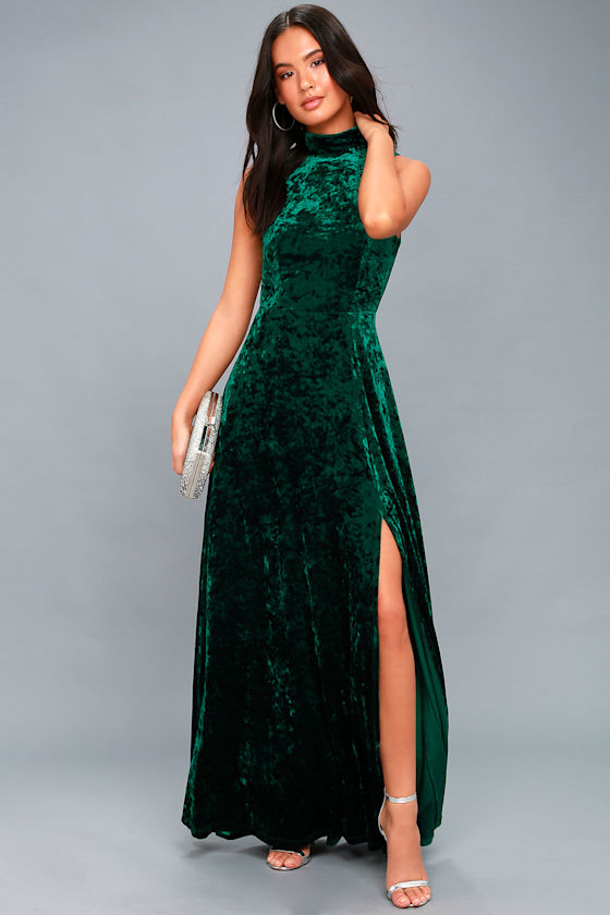 In the Louvre Forest Green Velvet Backless Maxi Dress 2