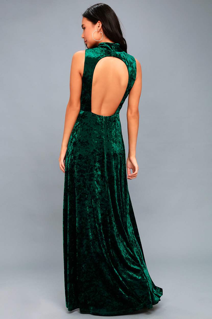 green velvet backless dress Dark Green Bridesmaid Velvet Dress High Quality Fabric Dress Wrap V Neck  Deep V Open Back Dress Long Sleeves With High Wrap Slit