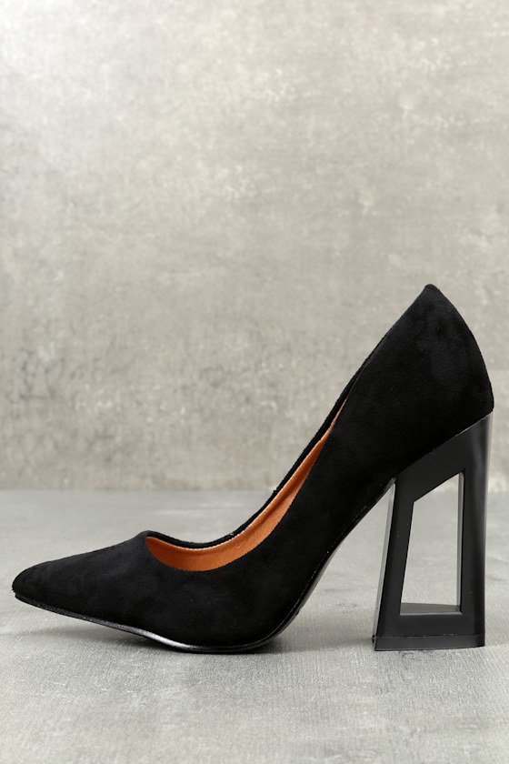 Sexy Black Pumps Vegan Suede Pumps Geometric Pumps Lulus
