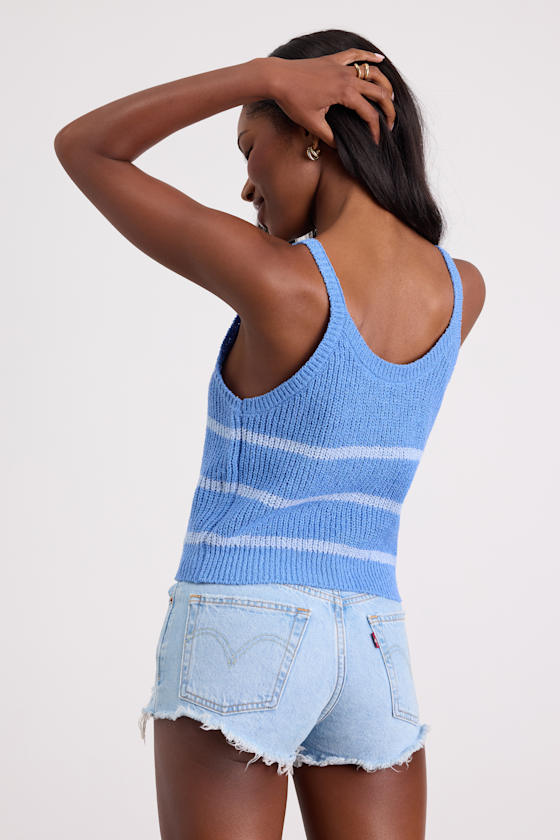 Effortless Sunshine Blue Striped Sweater Tank Top - thumbnail 3