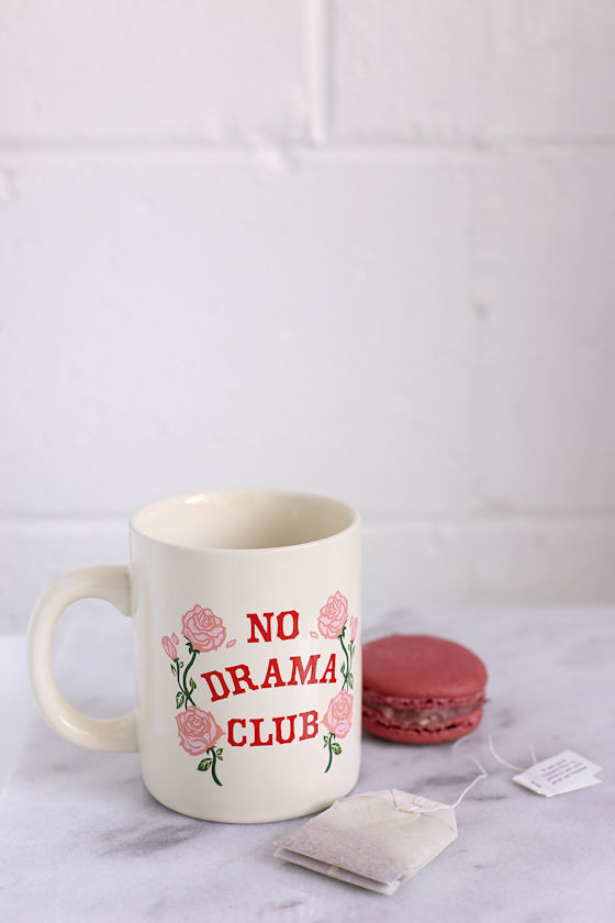 Hot Stuff No Drama Club Ivory Rose Print Ceramic Mug 1