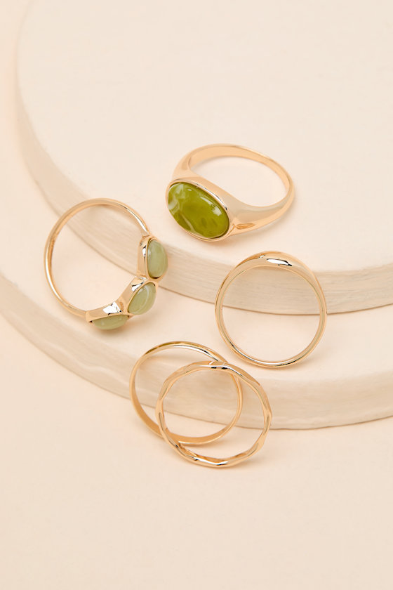Shanae Gold Stone Five-Piece Ring Set