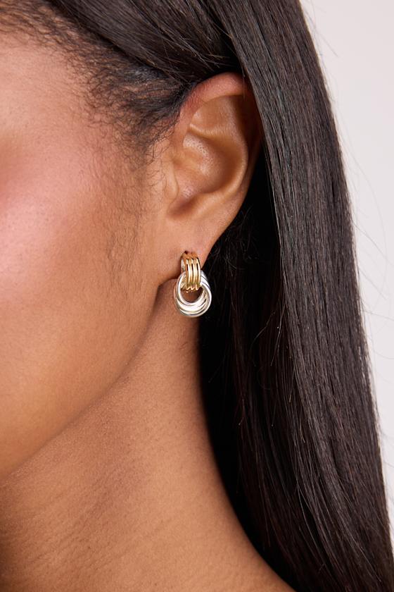 Silver & Gold Earrings - Doorknocker Earrings - Mixed Metals - Lulus