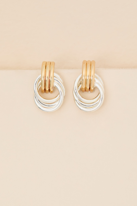 Julianne Silver and Gold Doorknocker Earrings - thumbnail 3