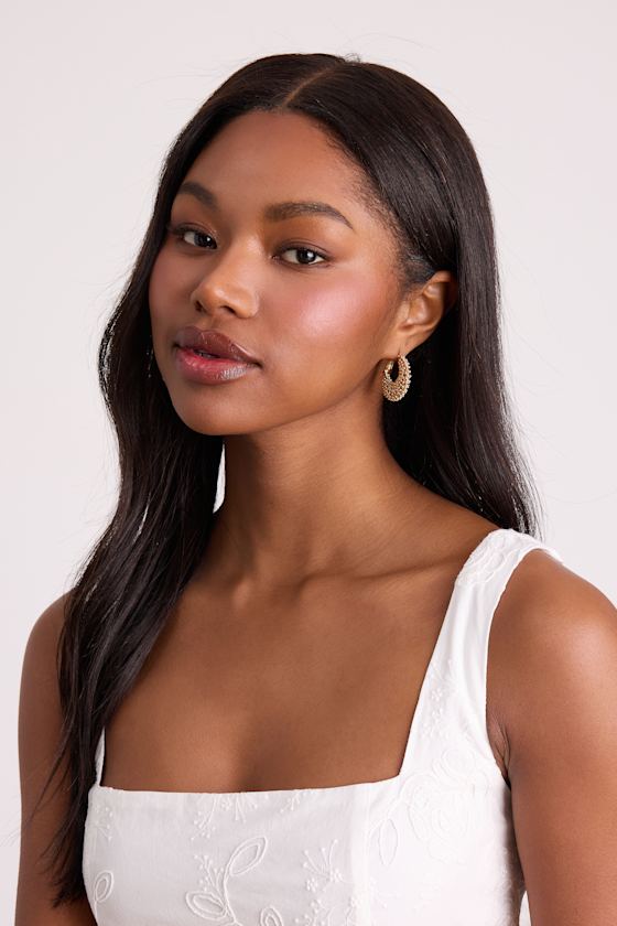 Opulent Gold Beaded Hoop Earrings - thumbnail 2