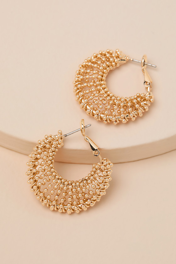 Opulent Gold Beaded Hoop Earrings