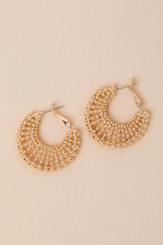 Opulent Gold Beaded Hoop Earrings - thumbnail 3