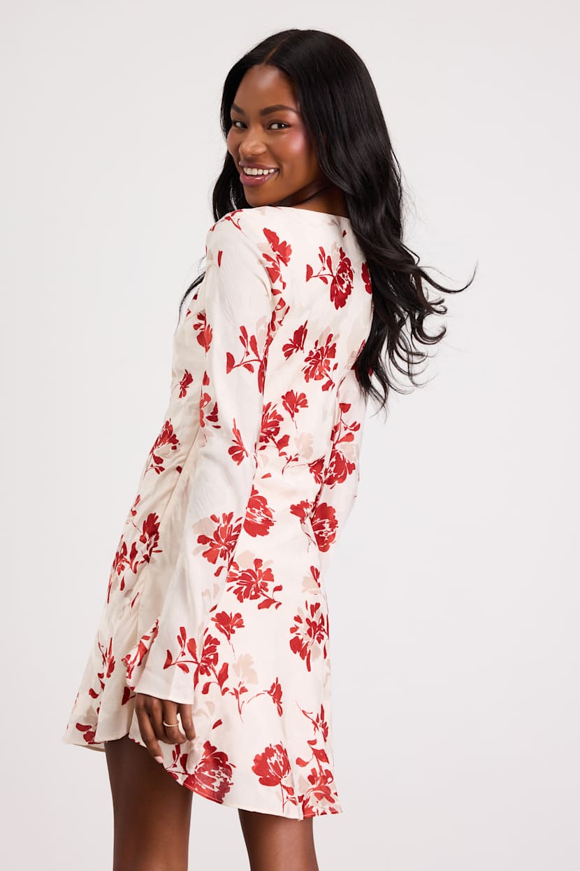 red dress with white sleeves Patchwork Chiffon Sleeve Fit & Flare Red Dress