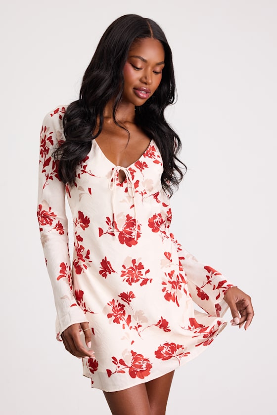 Odalis White Floral Bell Sleeve Mini Dress - thumbnail 5