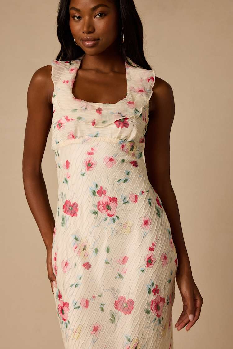 sleeveless ruffled halter dress Mango - Ruffled halter-neck Dress White