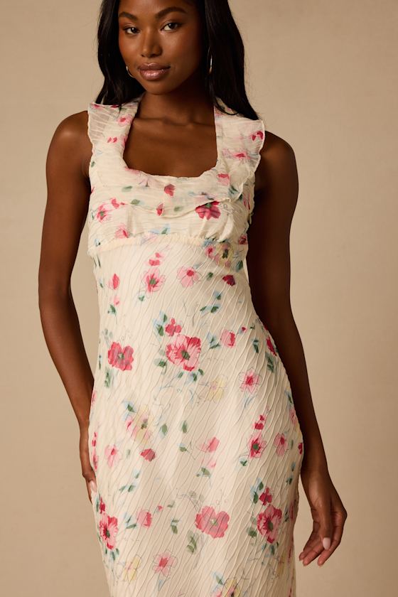 Etta Ivory Floral Ruffled Halter Midi Dress 3