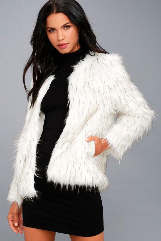 white faux fur jacket