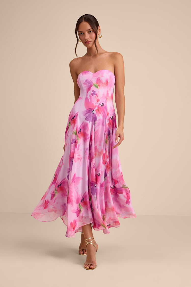 knee length dresses for ladies Ivory Floral Cami Strap Midi Dress main image 0