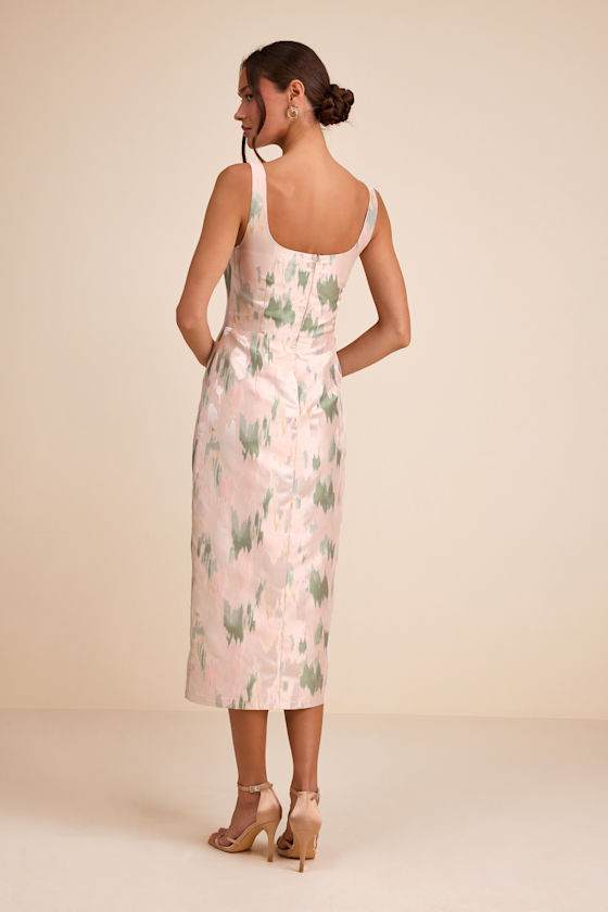 Blush Jacquard Dress - Abstract Midi Dress - Column Midi Dress - Image 3