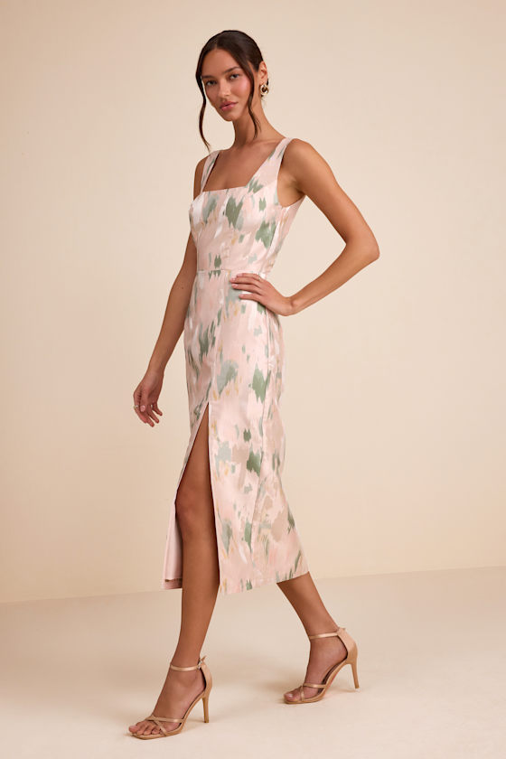 Blush Jacquard Dress - Abstract Midi Dress - Column Midi Dress - Image 4
